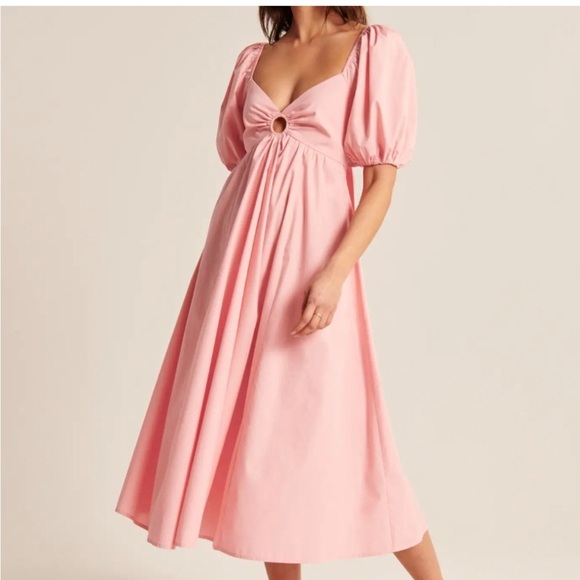 Abercrombie & Fitch Dresses & Skirts - Abercrombie and Fitch Puff Sleeve Pink Midi Dress Size Large